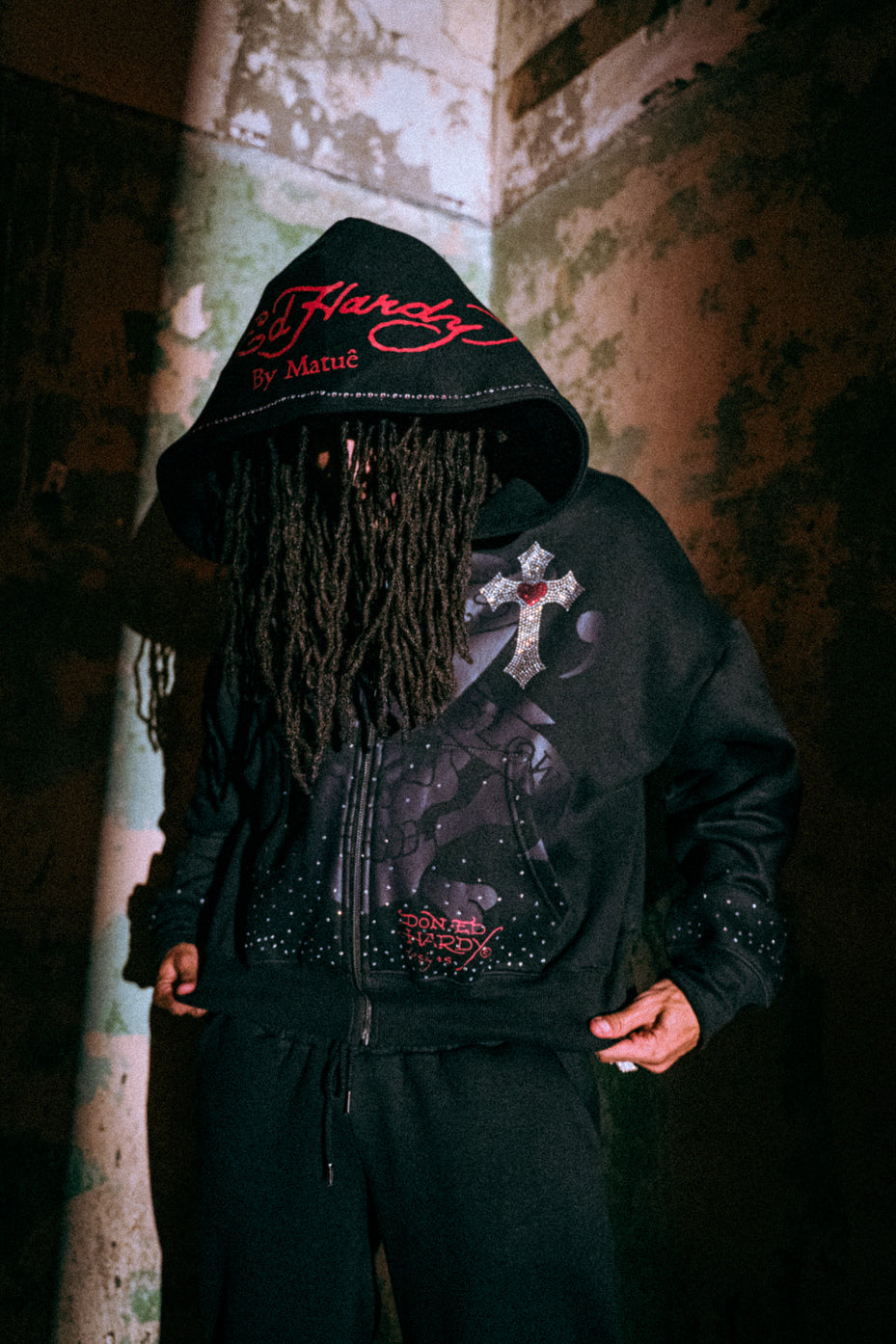 Moletom Zip Up Preto "Cruz" Ed Hardy x Matuê