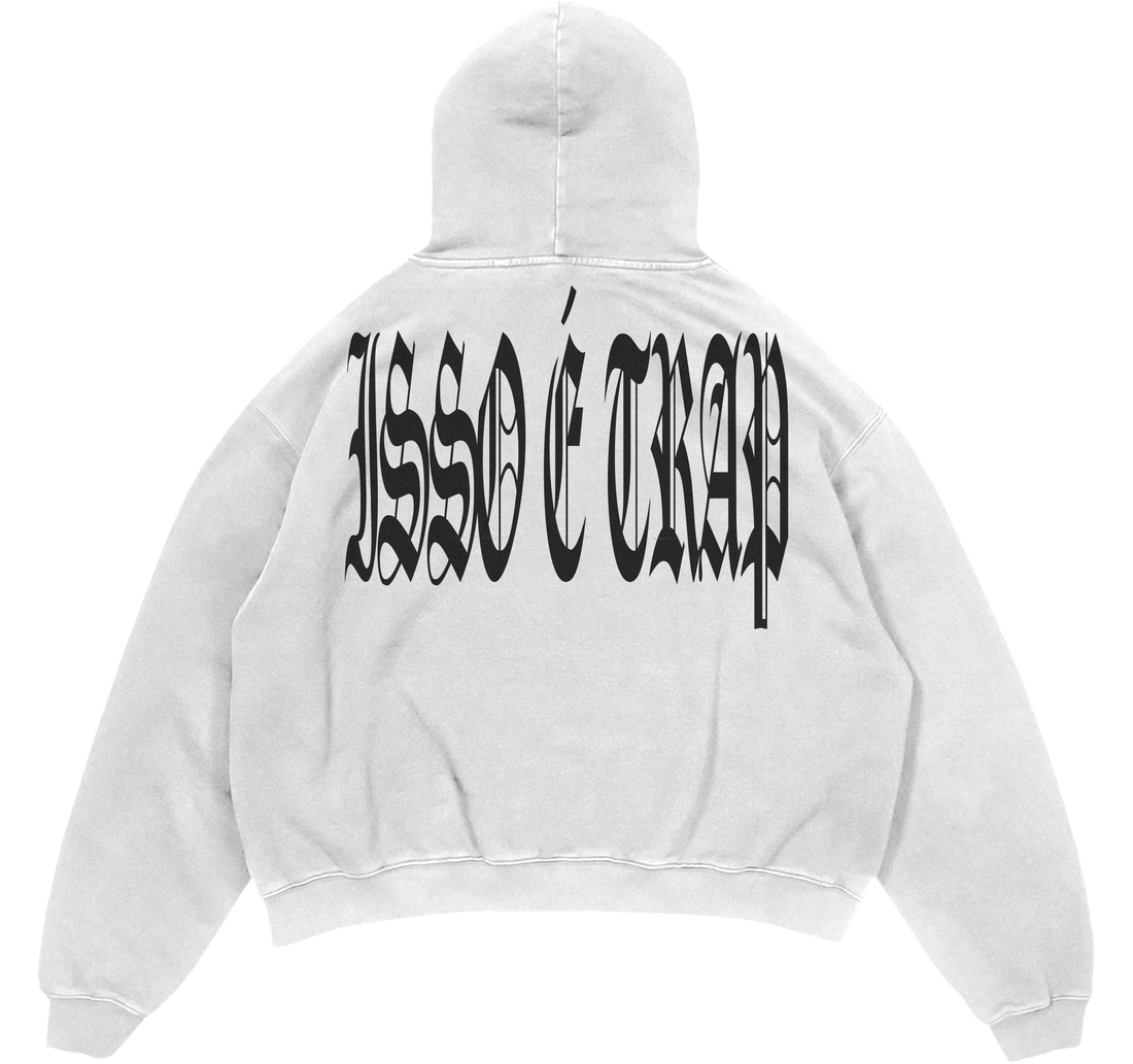 Blusa de Moletom com Zíper Off White ISSO É TRAP - BRANDÃO Merch Oficial