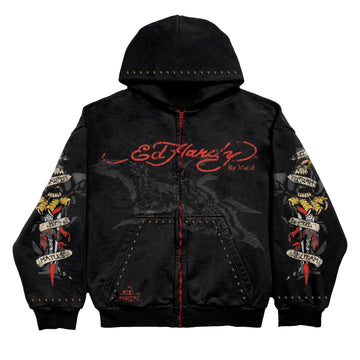 Moletom Zip Up Preto "By Matuê" Ed Hardy x Matuê