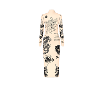 Vestido de Tule Bege "Tattooed Skin" Ed Hardy x Matuê