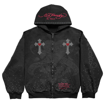 Moletom Zip Up Preto "Cruz" Ed Hardy x Matuê